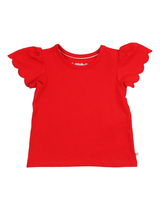 Girls Red Knit Short Sleeve Scallop Tee: Red / 18-24m