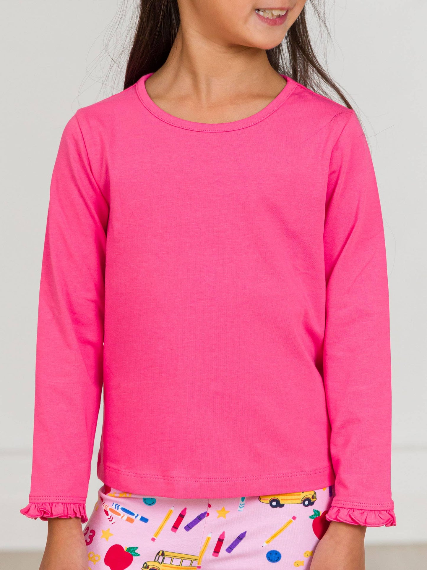 Girls Hot Pink Knit Long Sleeve Ruffle Sleeve Top: Pink / 18-24m