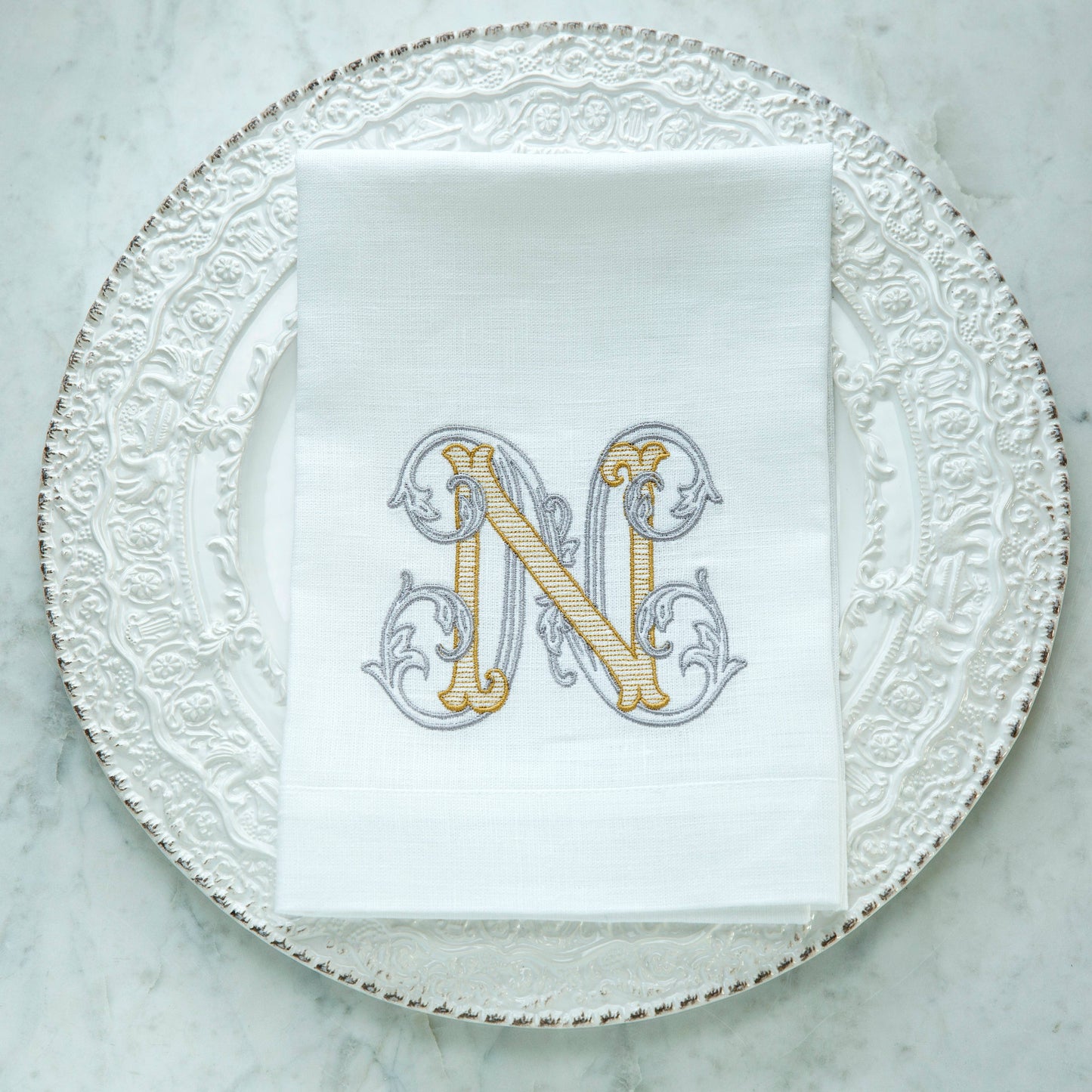 Vintage Vine Monogram Tri-Fold Napkin: V