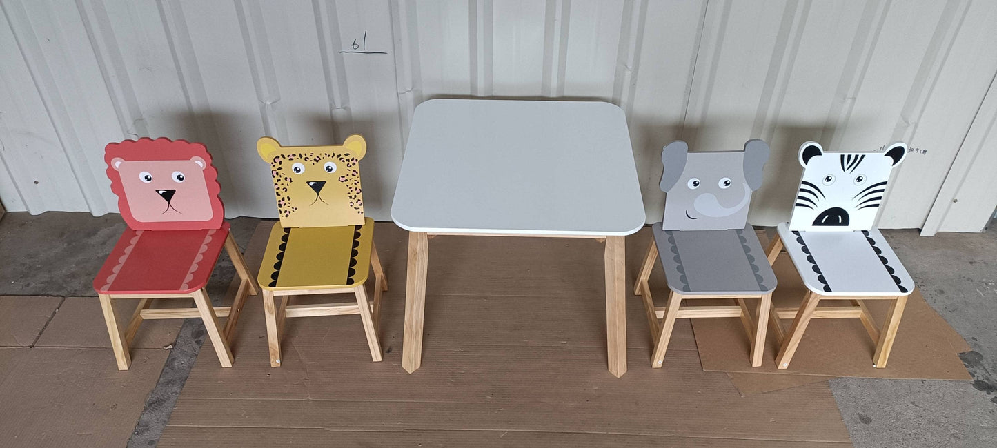 Kids Table and Chair Set with Cartoon Animal Backs, 5-Piece: Default