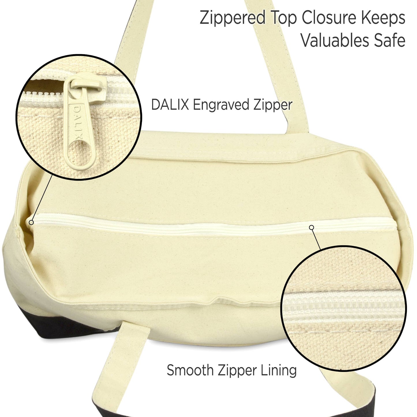 DALIX 22" Shopping Tote Bag in Heavy Cotton Canvas: Black