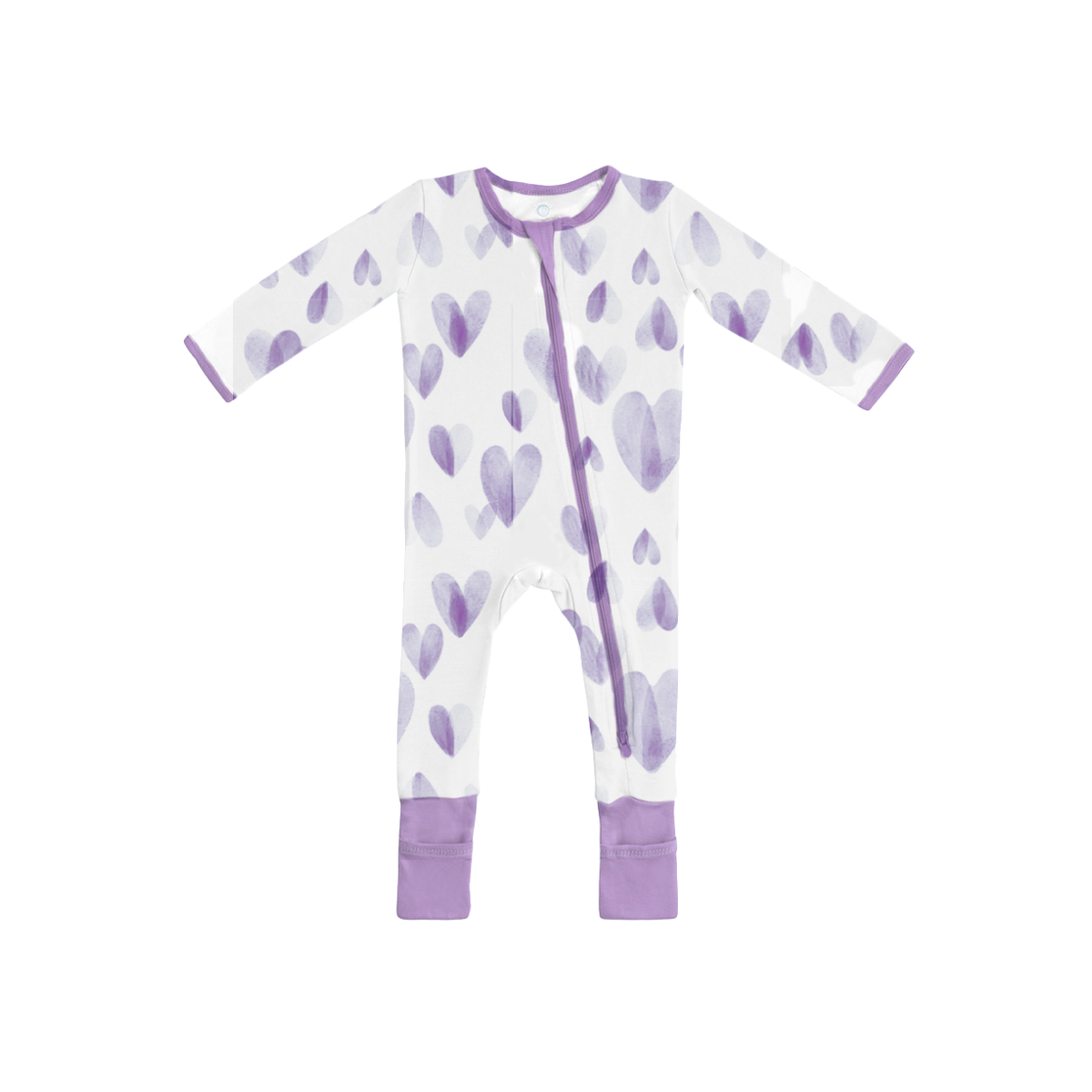 Baby Bamboo Pajamas w/ DreamCuffs® - Lavender Hearts: 6 - 9 Months - Edwina Alexis