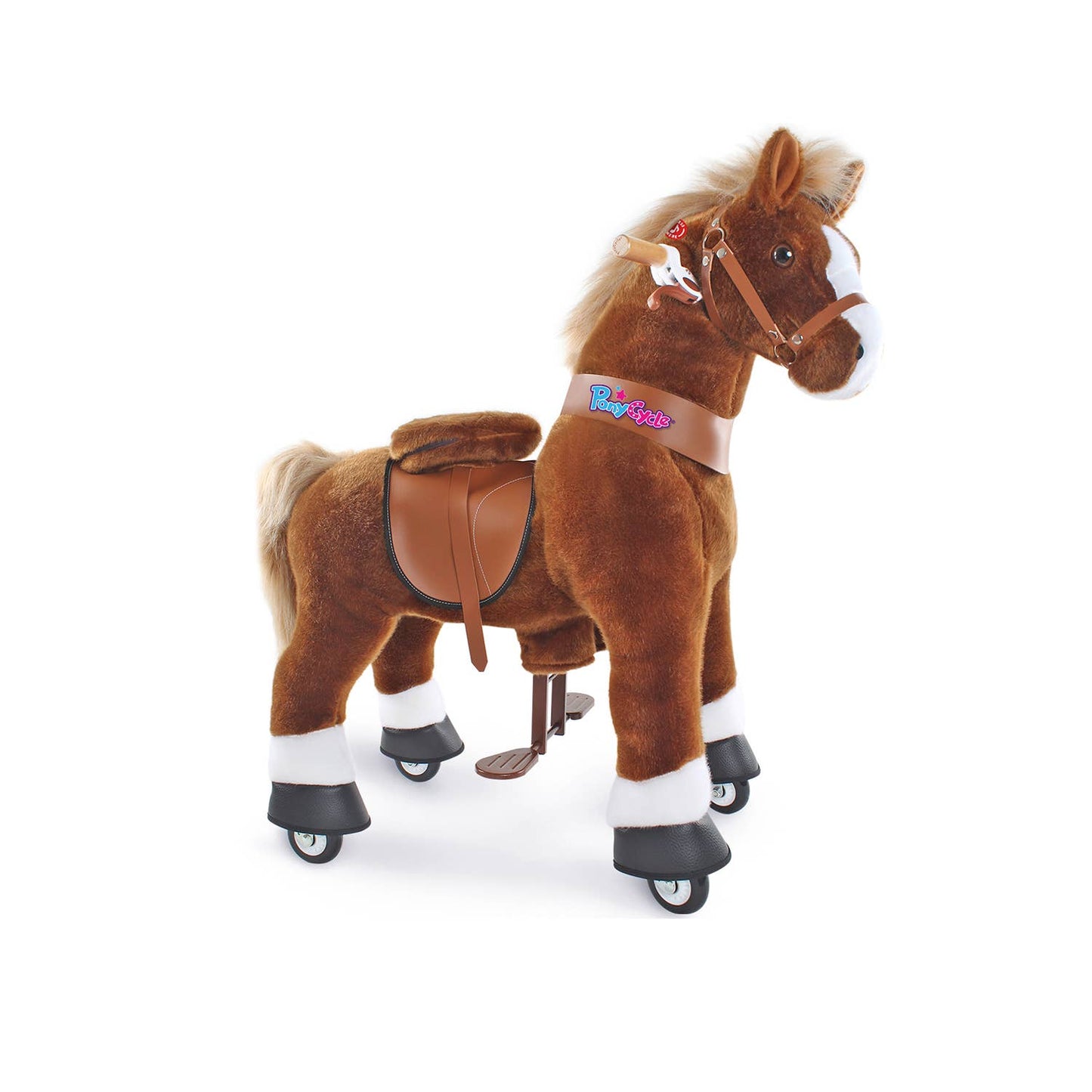 PonyCycle Ride-On Brown Horse | Plush Animal Riding Pony Toy: S - Age 3-4