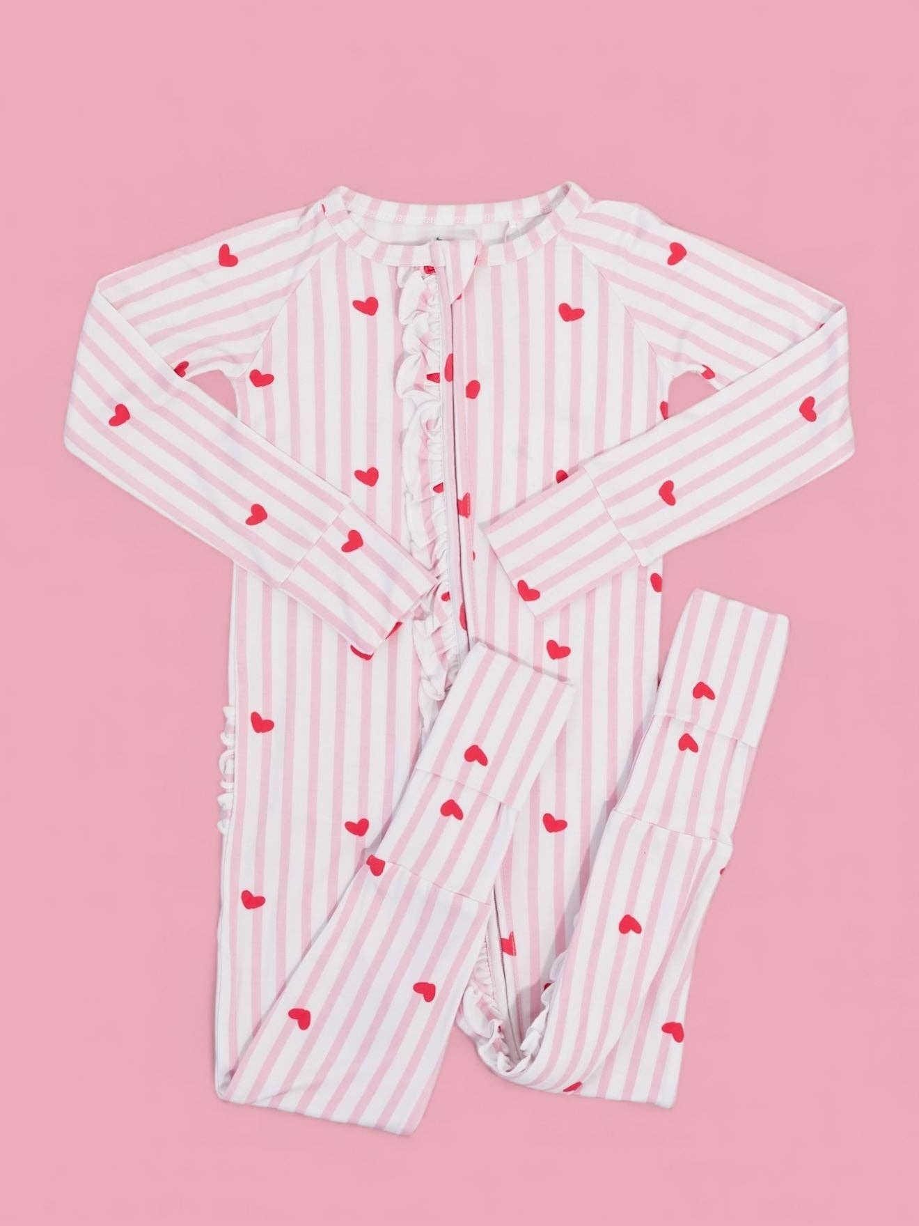 SWEETHEART STRIPES DREAM RUFFLE ROMPER: 2T