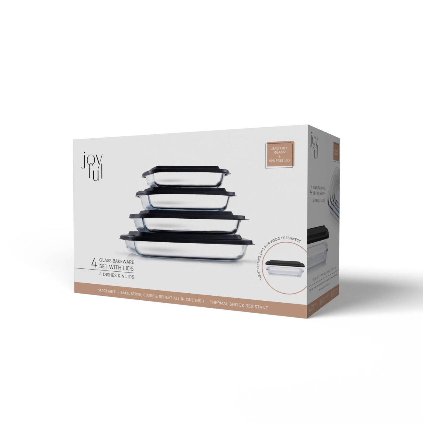 JoyFul Oven To Table Glass Casserole Baking Dishes with Lids