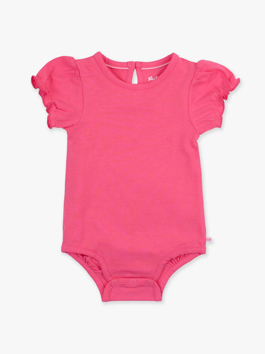 Baby Girls Hot Pink Knit Puff Short Sleeve Bodysuit: Pink / 12-18m