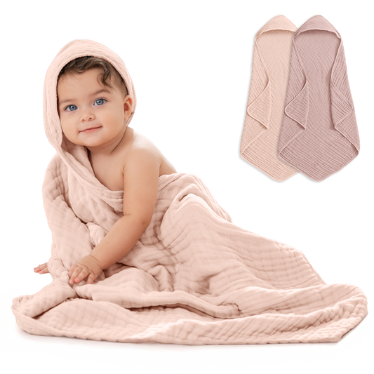 Baby Hooded Towels 6 Layer Muslin Cotton Towel for Kids: Mauve and Blush / Pack of 2 - Edwina Alexis