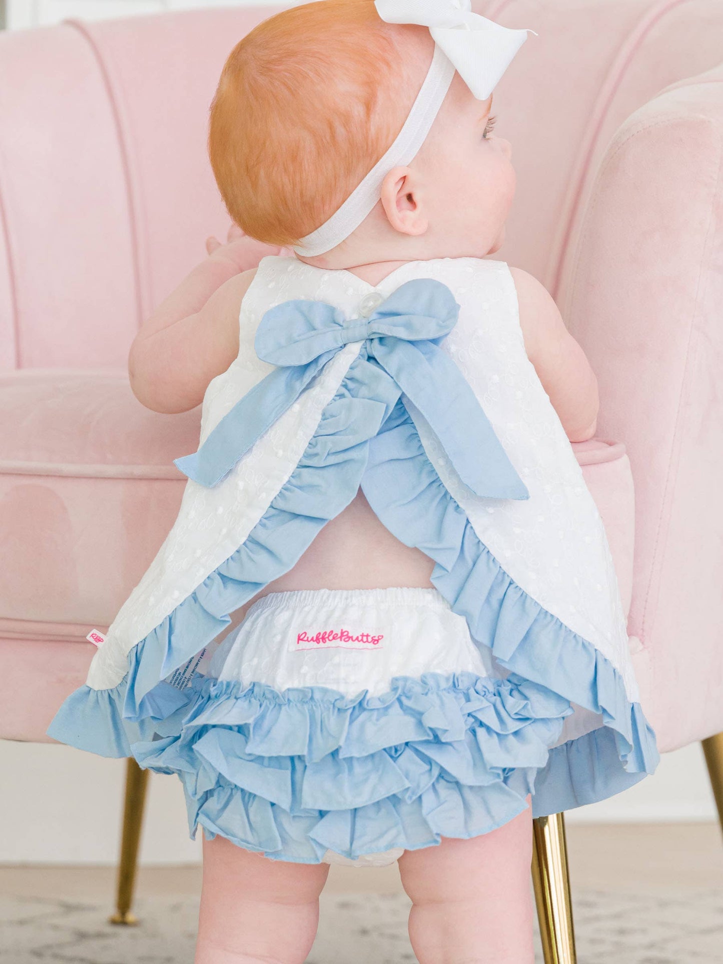 Baby Girls White & Light Blue Swiss Dot Swing Top & Bloomer Set
: White / 12-18m