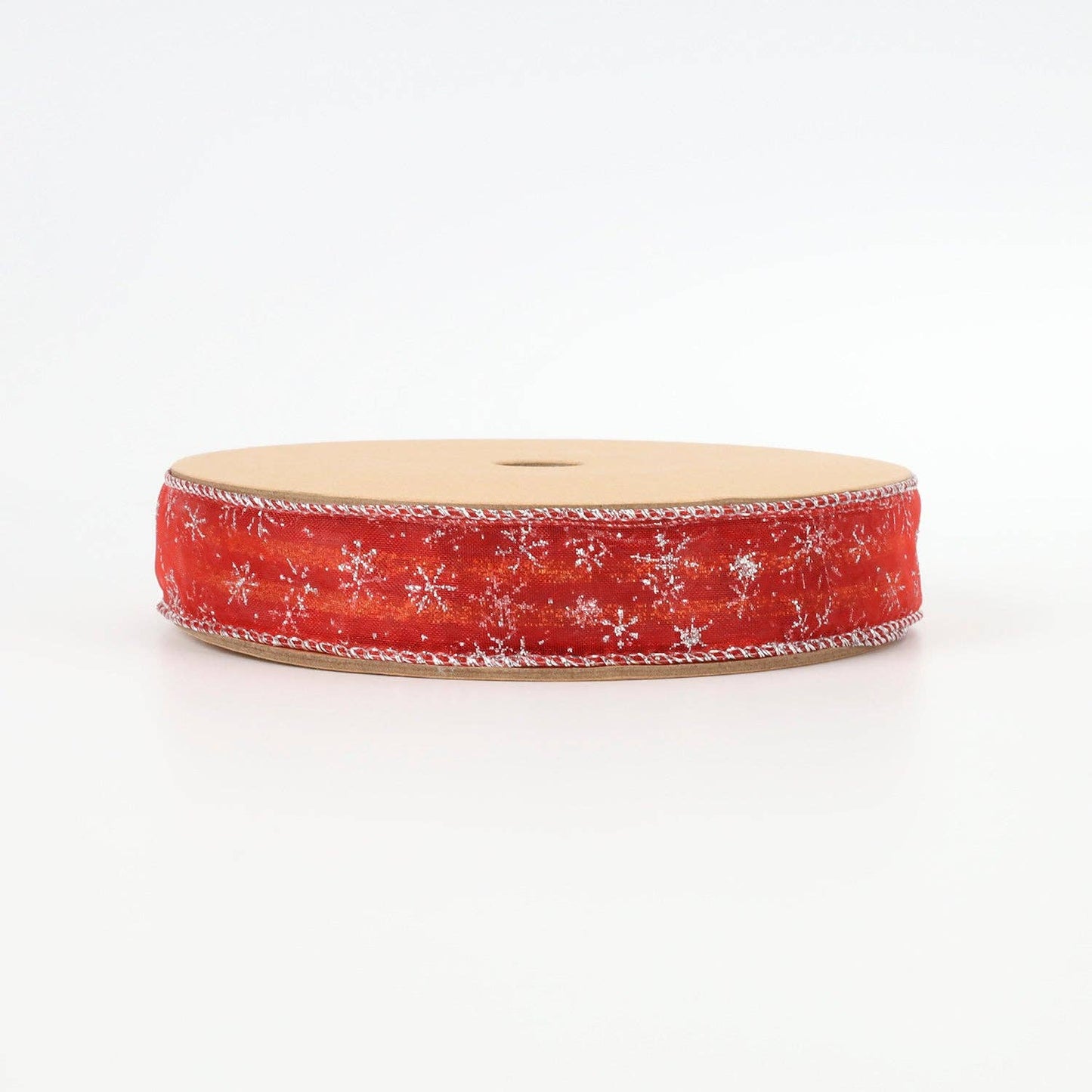 1" Wired Ribbon | Snowflakes on Red | 10 Yard Roll - Edwina Alexis