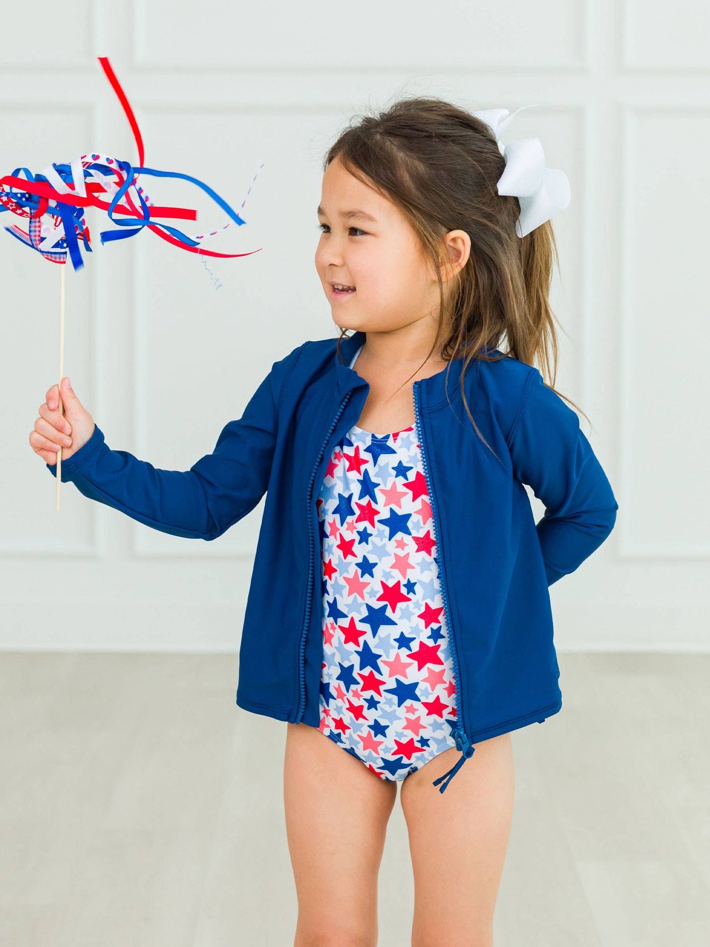 Girls Shimmer Star-Spangled Cross-Back One Piece Swimsuit