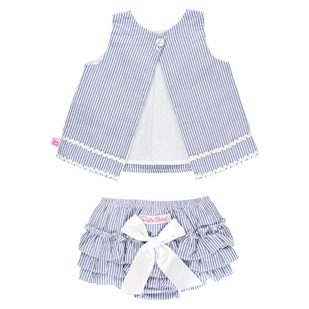 Baby Girls Classic Blue Seersucker Ric Rac Swing Top & Bloomer Set
: 12-18m