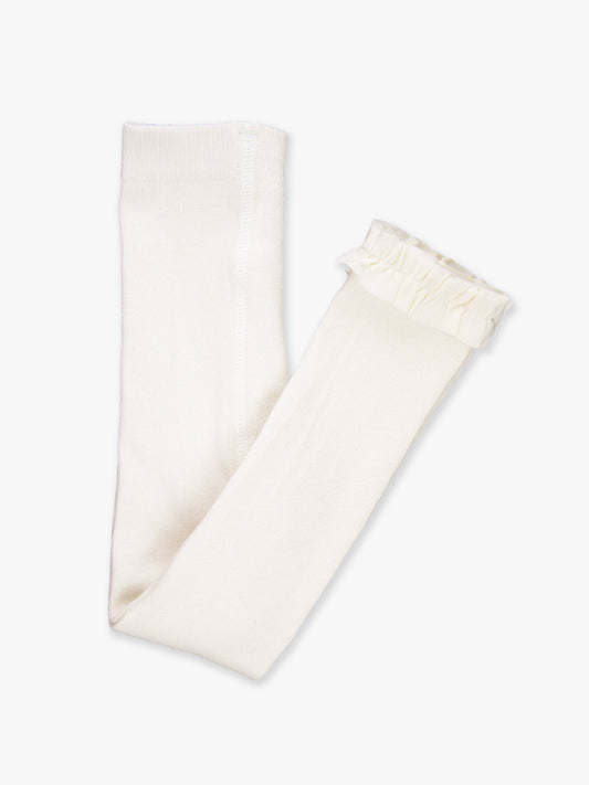 Girls Ivory Footless Ruffle Tights: Off-White / 12-24M