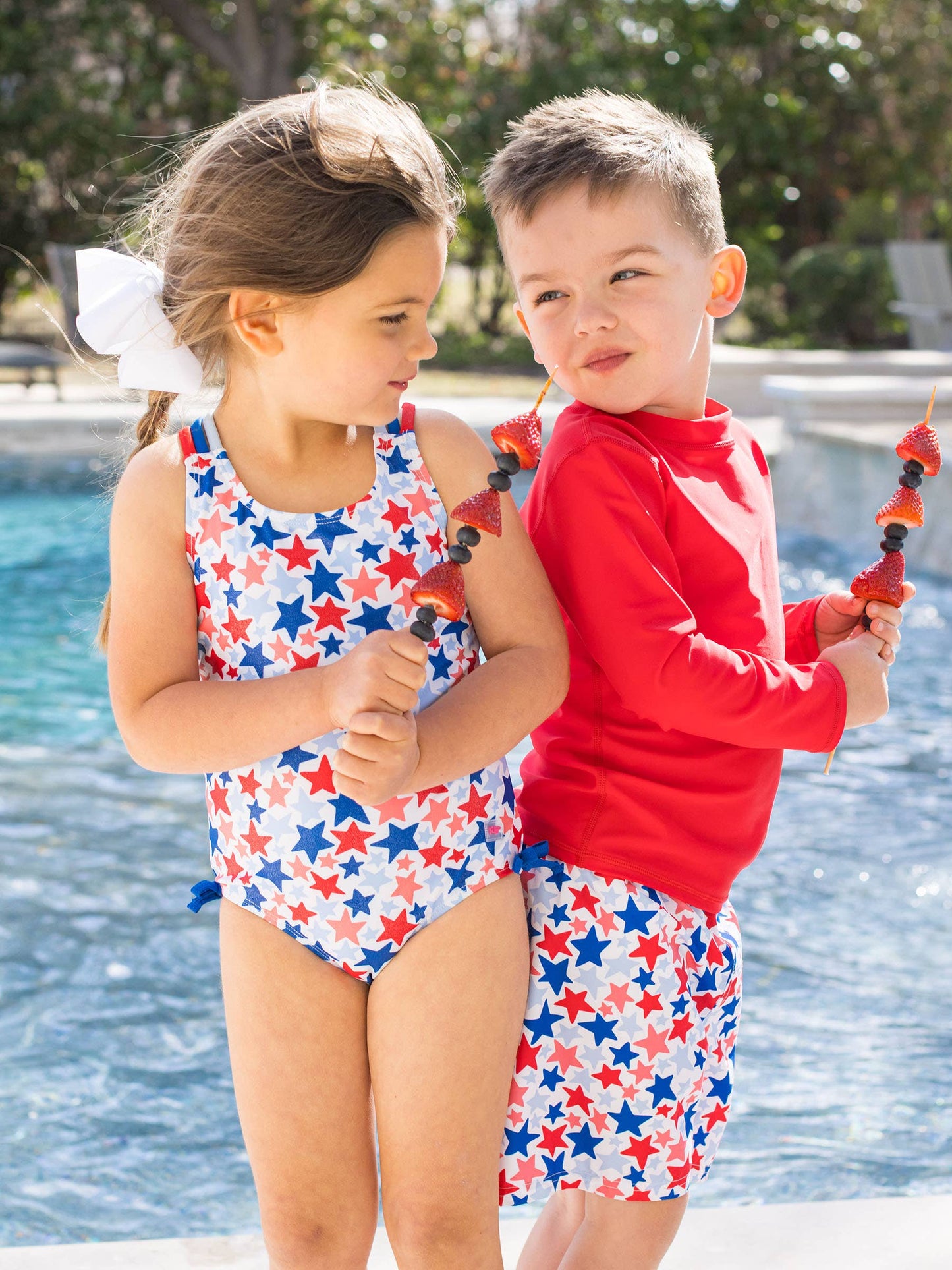 Girls Shimmer Star-Spangled Cross-Back One Piece Swimsuit