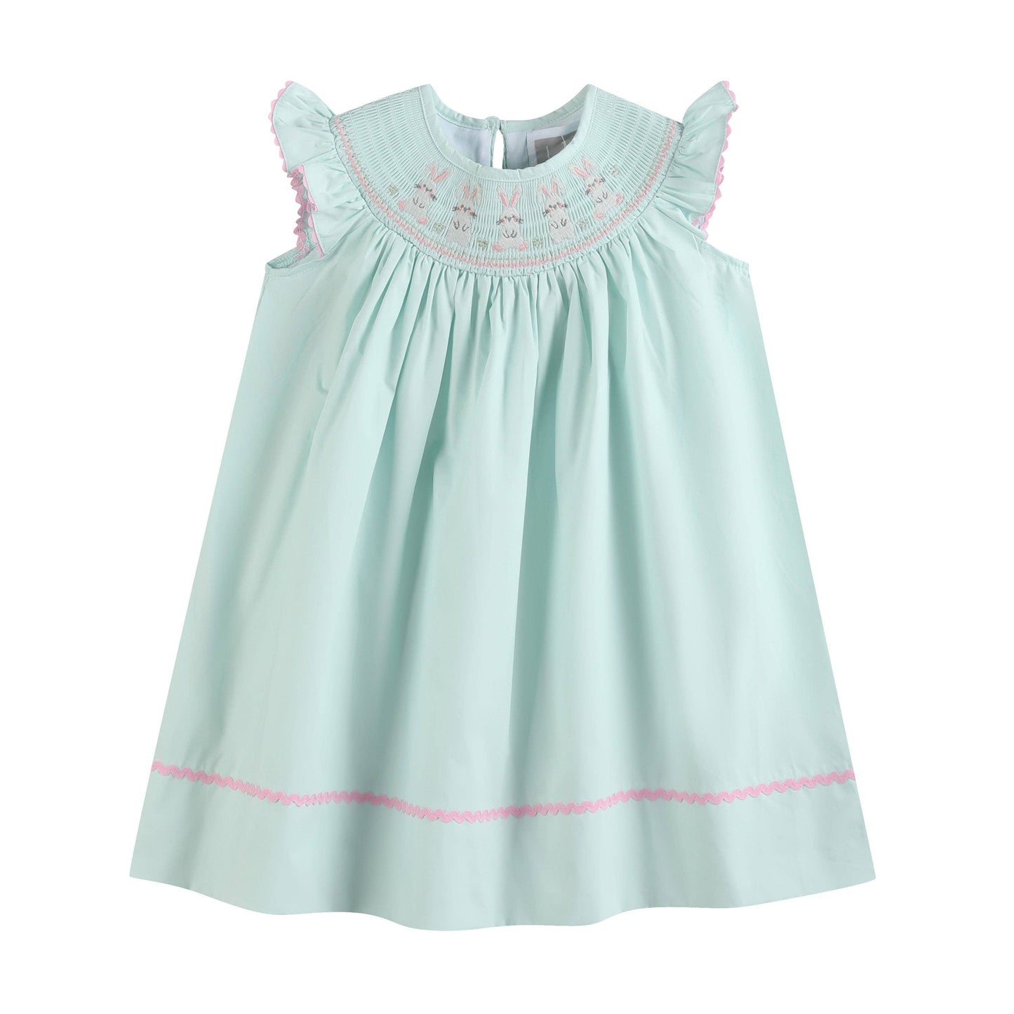 Misty Blue Easter Bunny Smocked Bishop Dress: 5Y