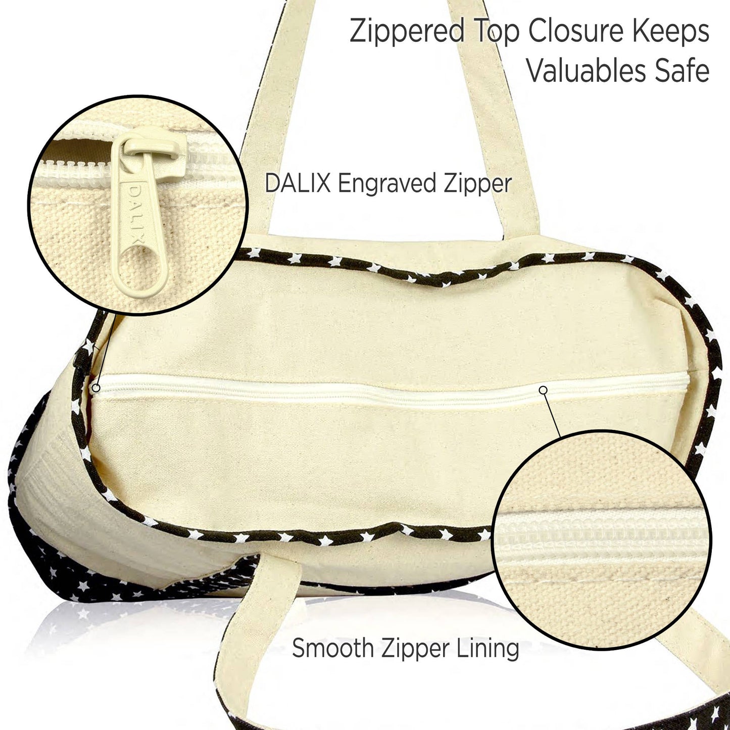 DALIX 22" Shopping Tote Bag in Heavy Cotton Canvas: Black