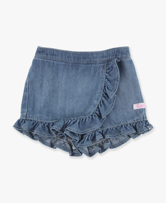 Girls Light Wash Ruffled Jean Skort: Blue / 18-24m