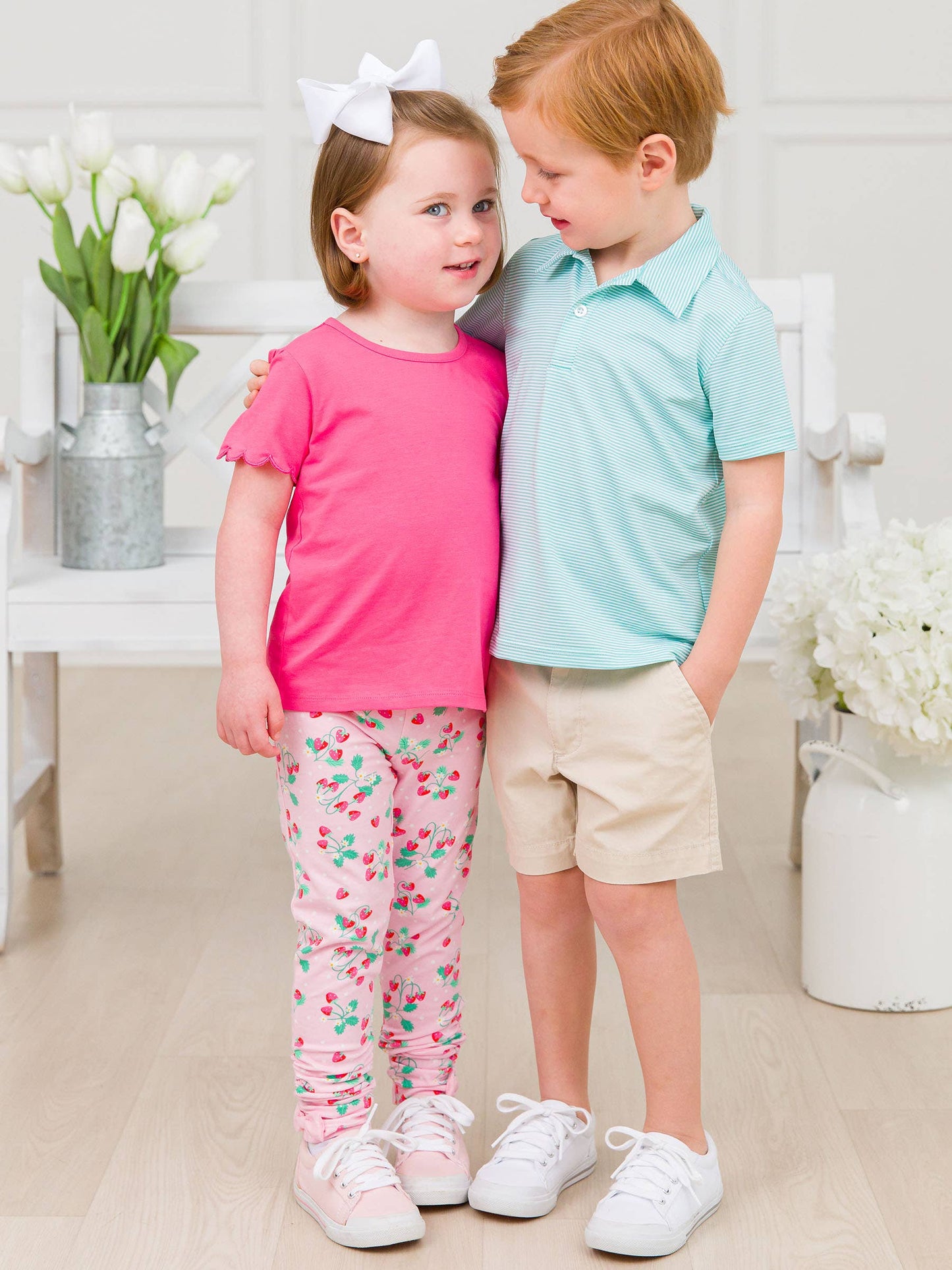 Girls Hot Pink Knit Short Sleeve Scallop Tee: Pink / 18-24m