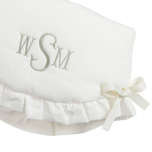 Light Ivory Linen Scalloped Crib Rail Cover with Ruffles