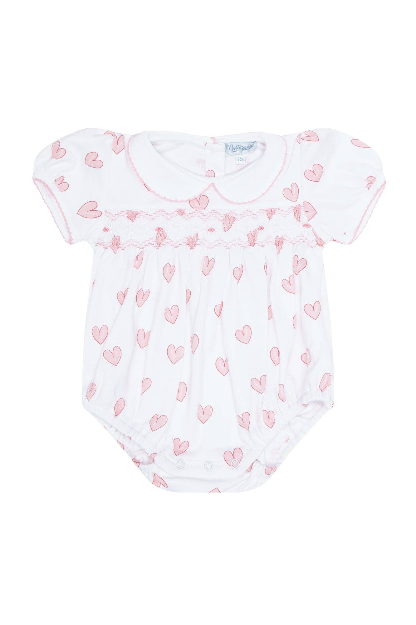 Pink Heart Print Smocked Bubble