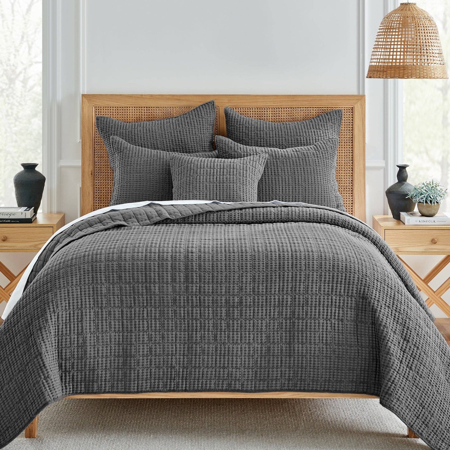 Mills Waffle Euro Sham Set of 2: Grey