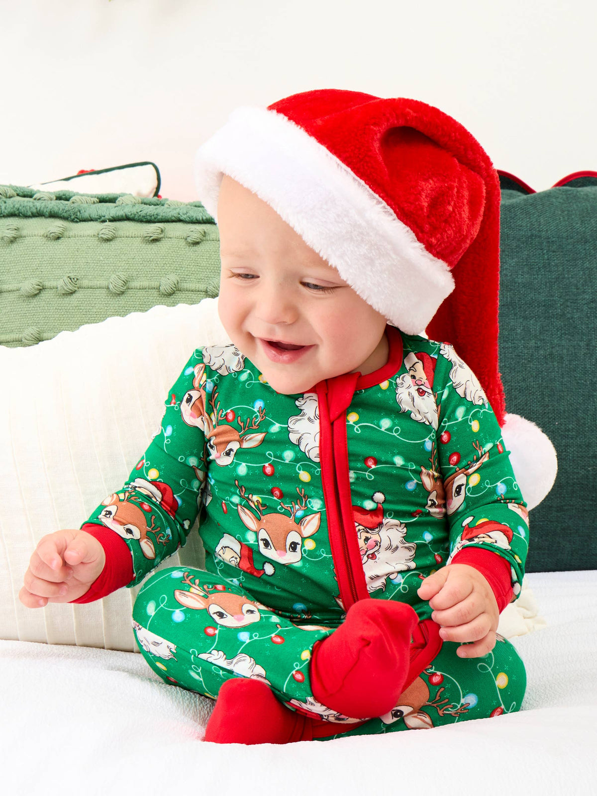 SoftSnooze™ Baby Bamboo Viscose Up On The Housetop Christmas Convertible One Piece Footie Pajama