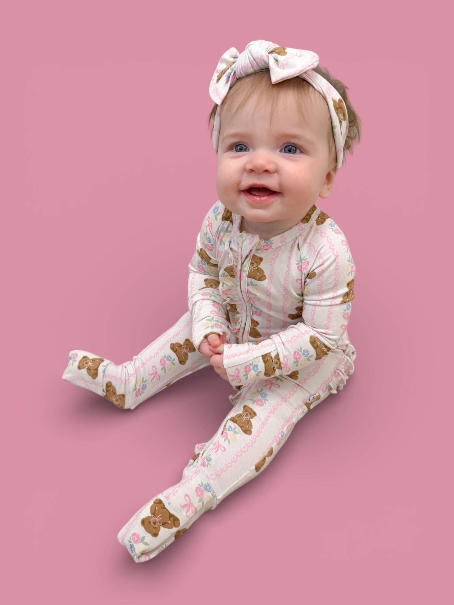 BEAR-Y BLOSSOMS DREAM RUFFLE ROMPER: 2T