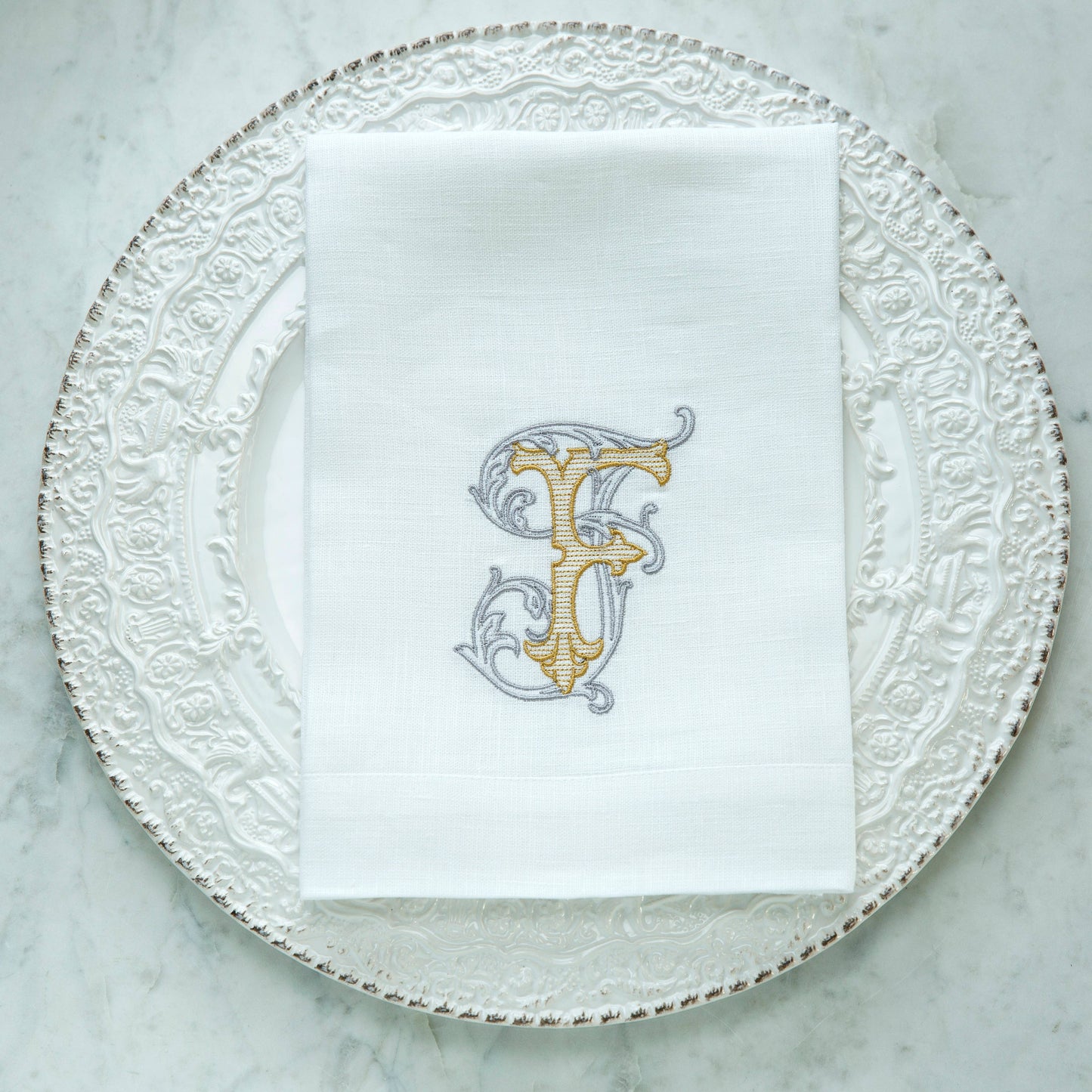 Vintage Vine Monogram Tri-Fold Napkin: V