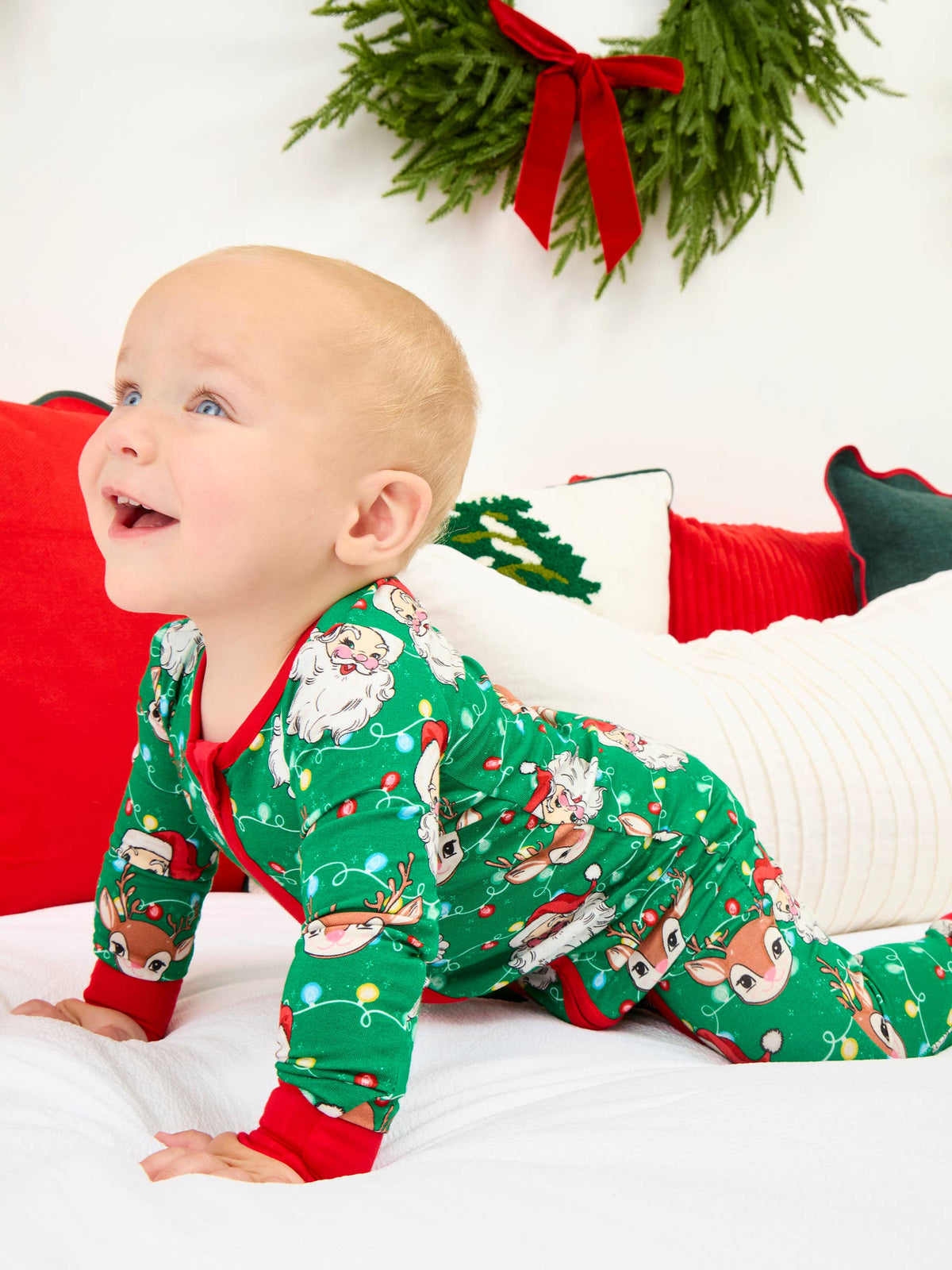 SoftSnooze™ Baby Bamboo Viscose Up On The Housetop Christmas Convertible One Piece Footie Pajama