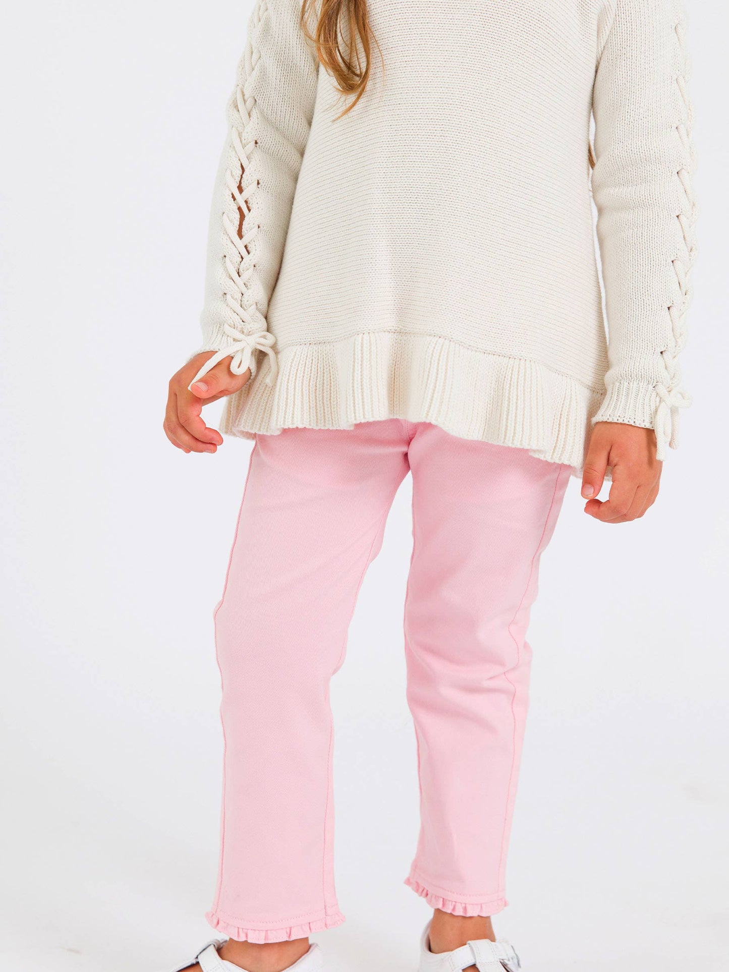 Girls Pink Ruffle Straight Jeans: Pink / 2T