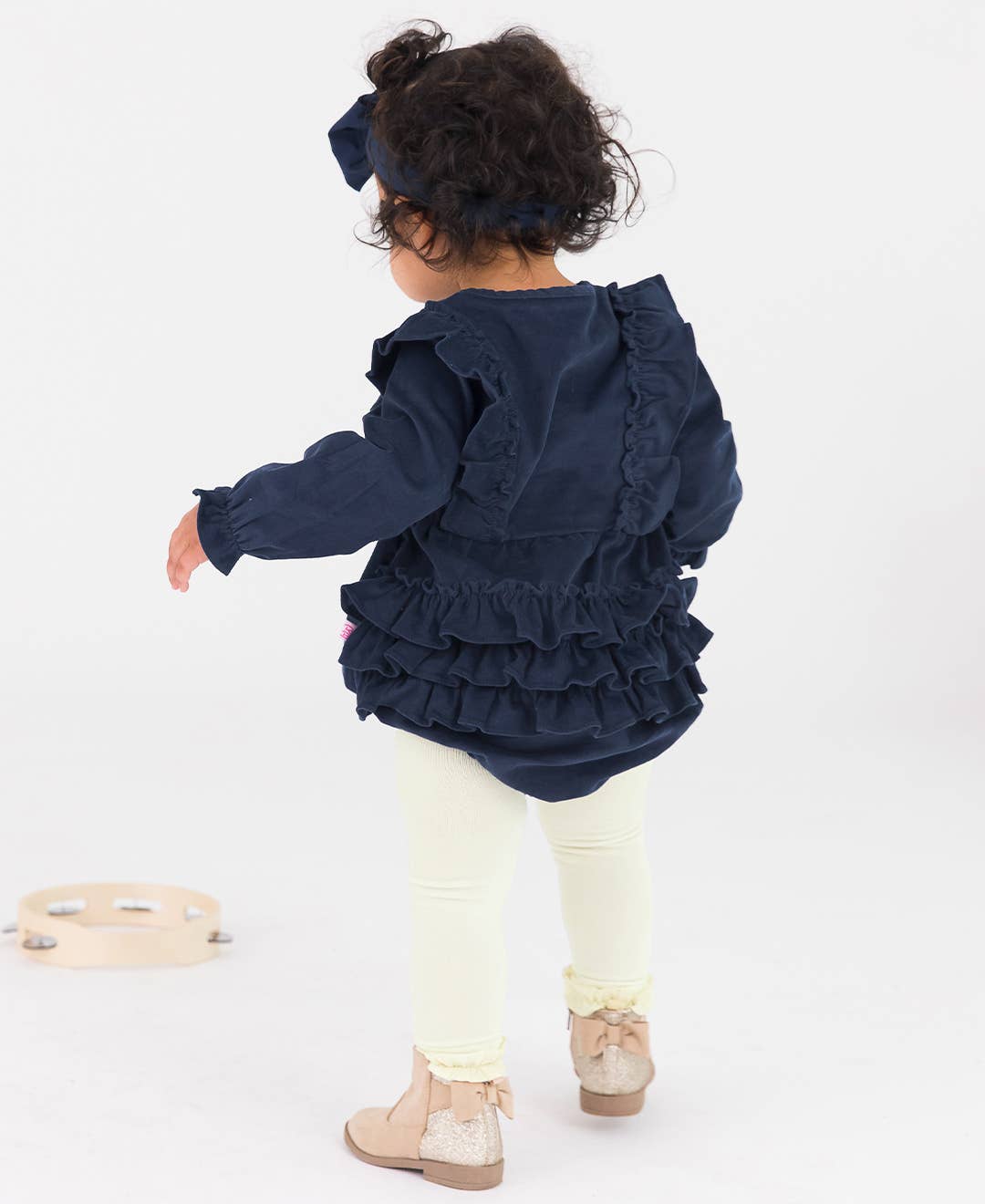 Baby Girls Dark Navy Stretch Corduroy Waterfall Bubble Romper: Blue / 18-24m