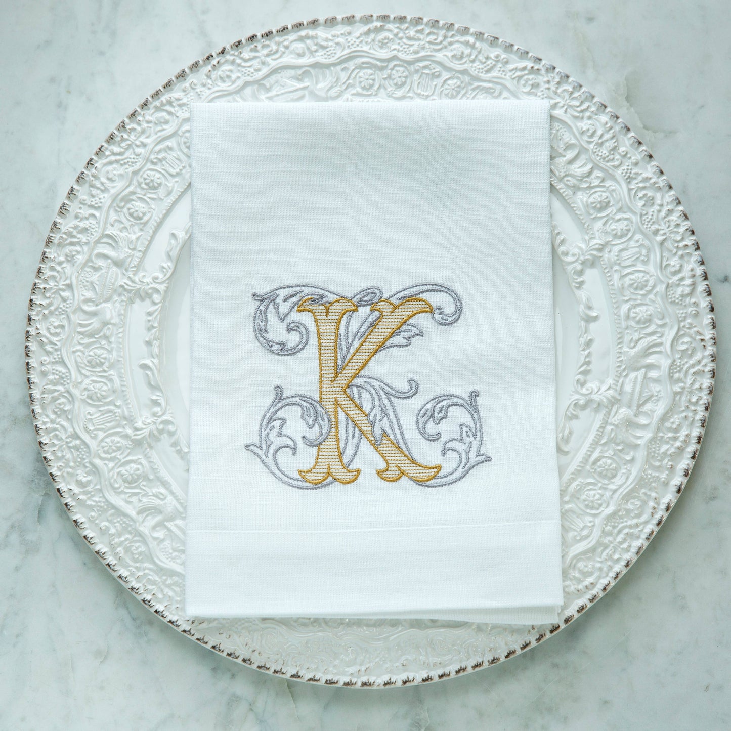 Vintage Vine Monogram Tri-Fold Napkin: V