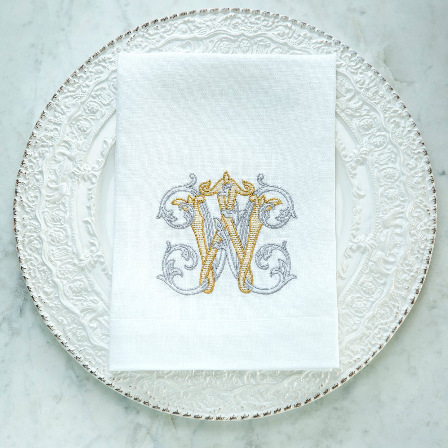Vintage Vine Monogram Tri-Fold Napkin: V