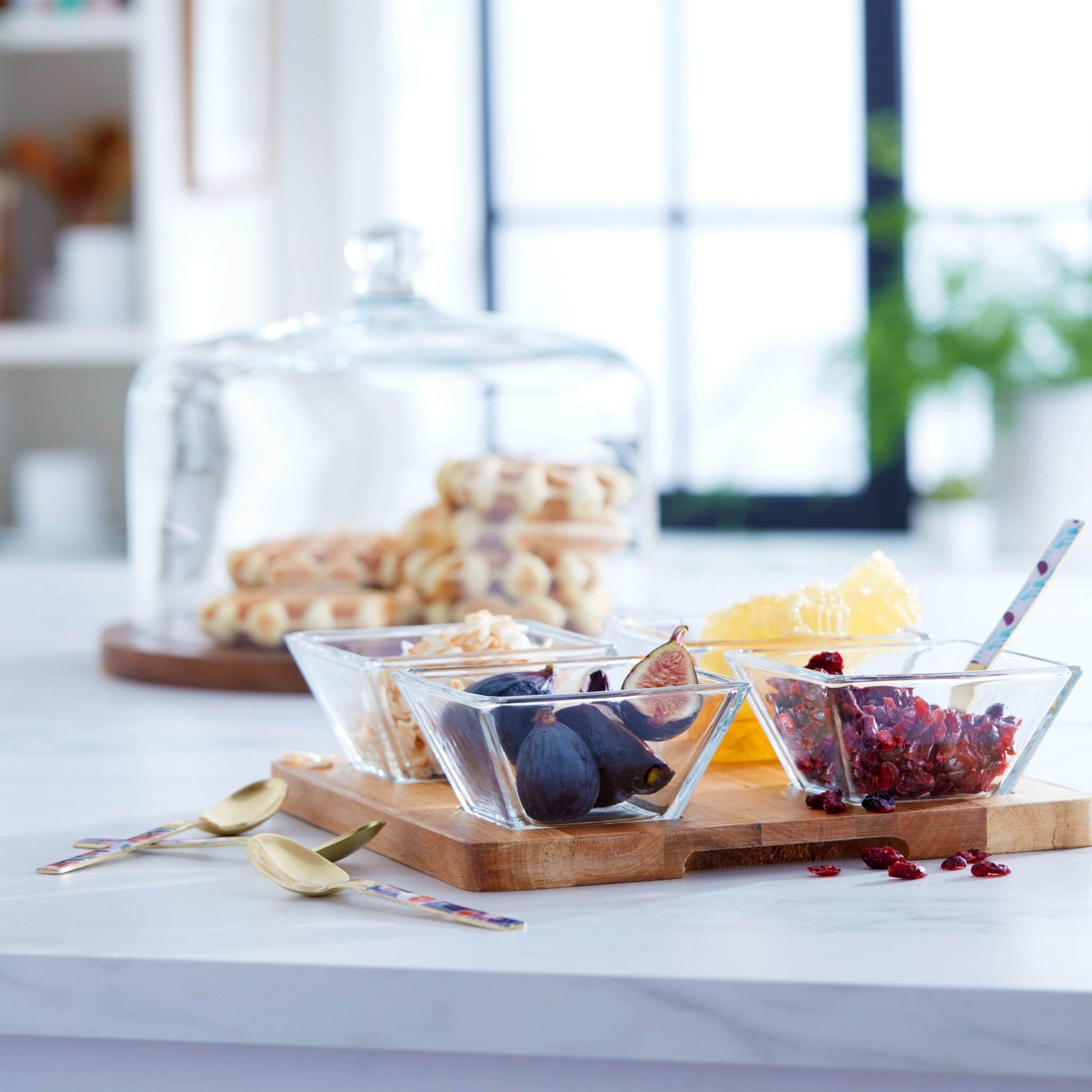 Libbey Acaciawood Flat Wood Cake Stand with Glass Dome - Edwina Alexis