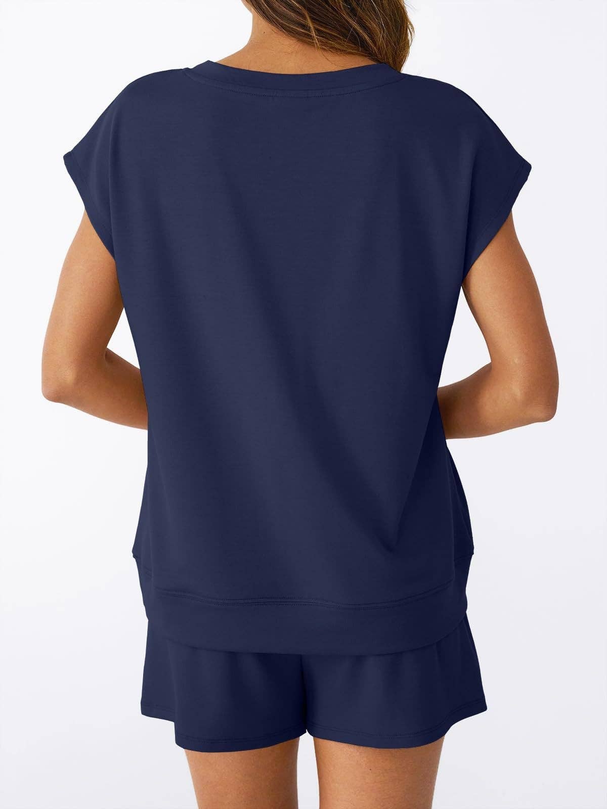 Women’s V Neck Short Sleeve Top and Drawstring Shorts Set Casual Summer Lounge Outfit