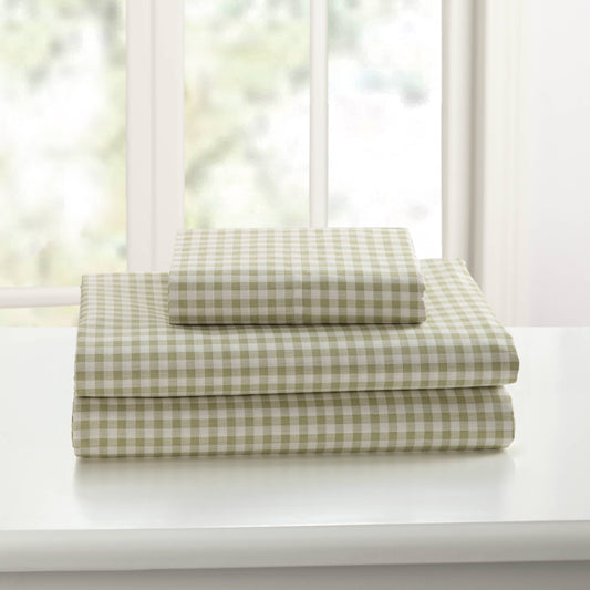 GINGHAM PRT SHEET SET TW GREEN