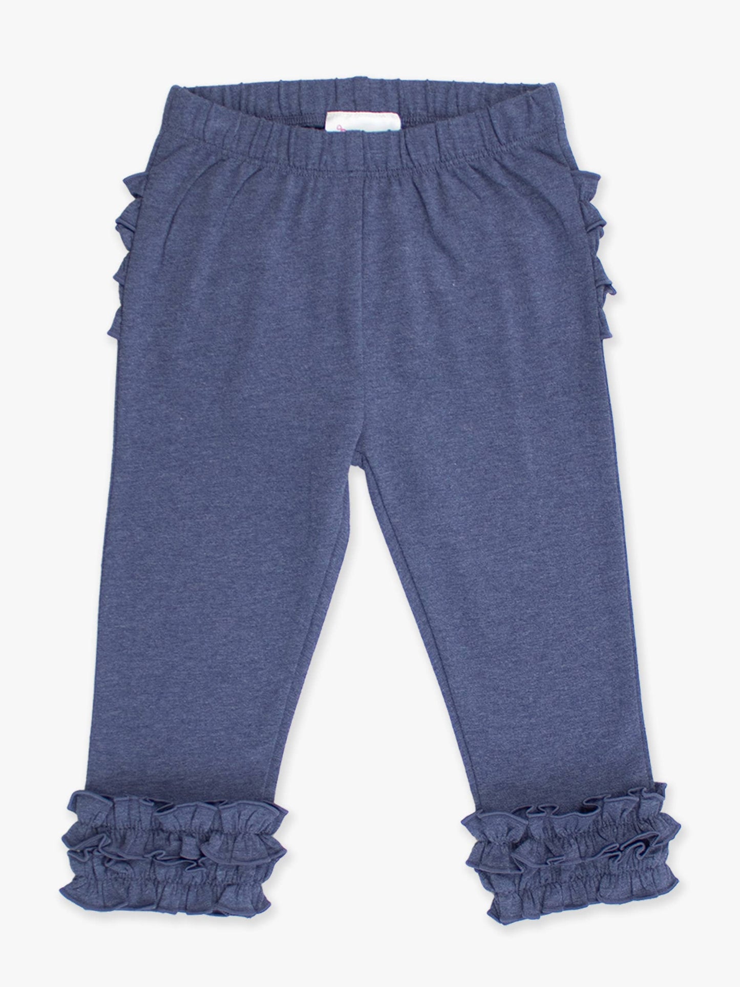 Toddler Girls Faux Denim Classic Ruffle Leggings with Signature Rear Ruffles: Blue / 18-24m