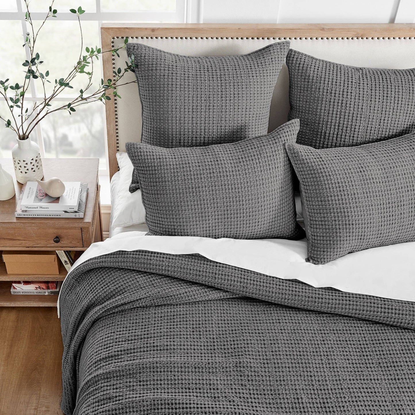 Mills Waffle Euro Sham Set of 2: Grey