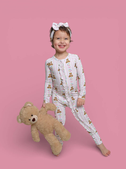 BEAR-Y BLOSSOMS DREAM RUFFLE ROMPER: 2T