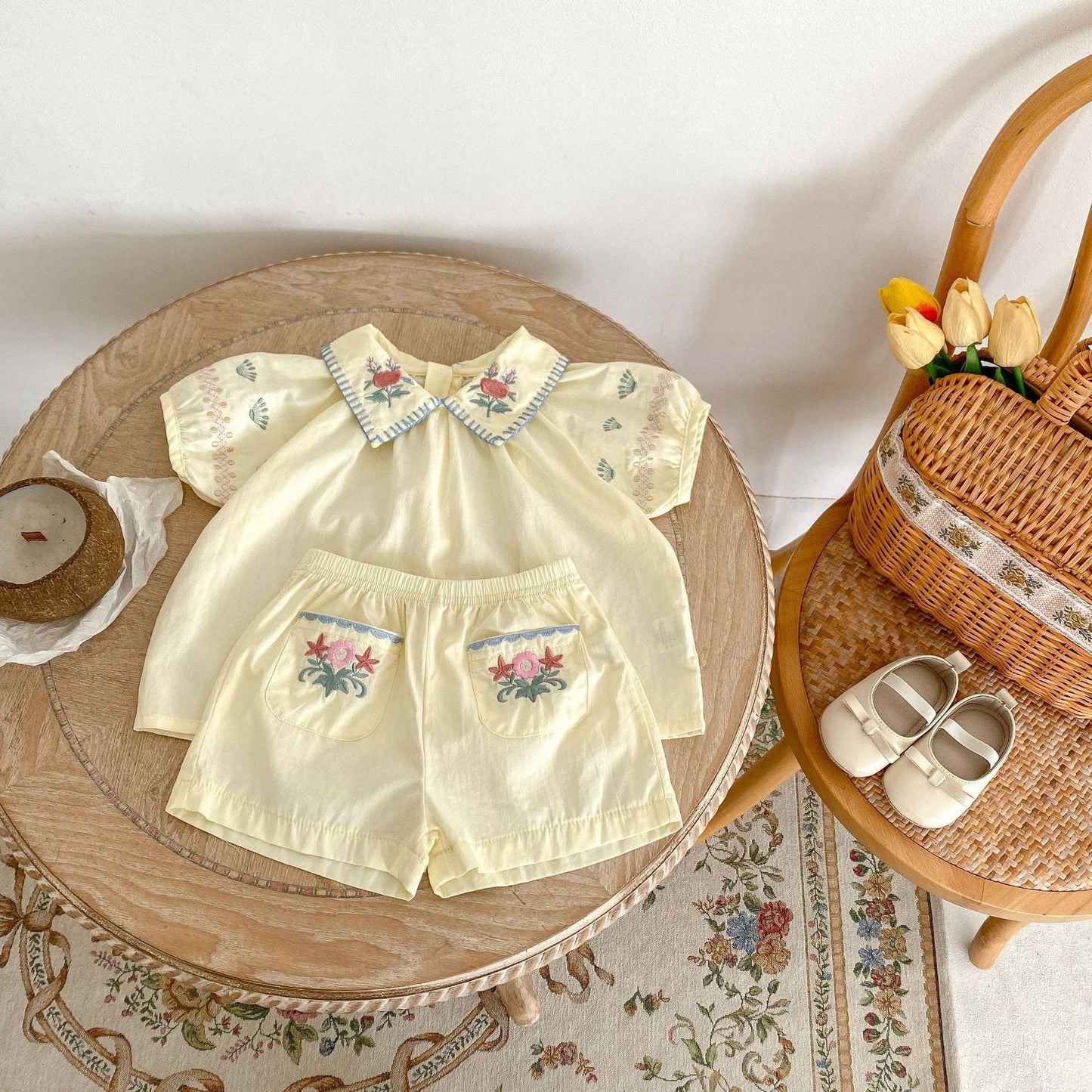 Baby 2-Piece Embroidered Flower Rustic Apricot Set