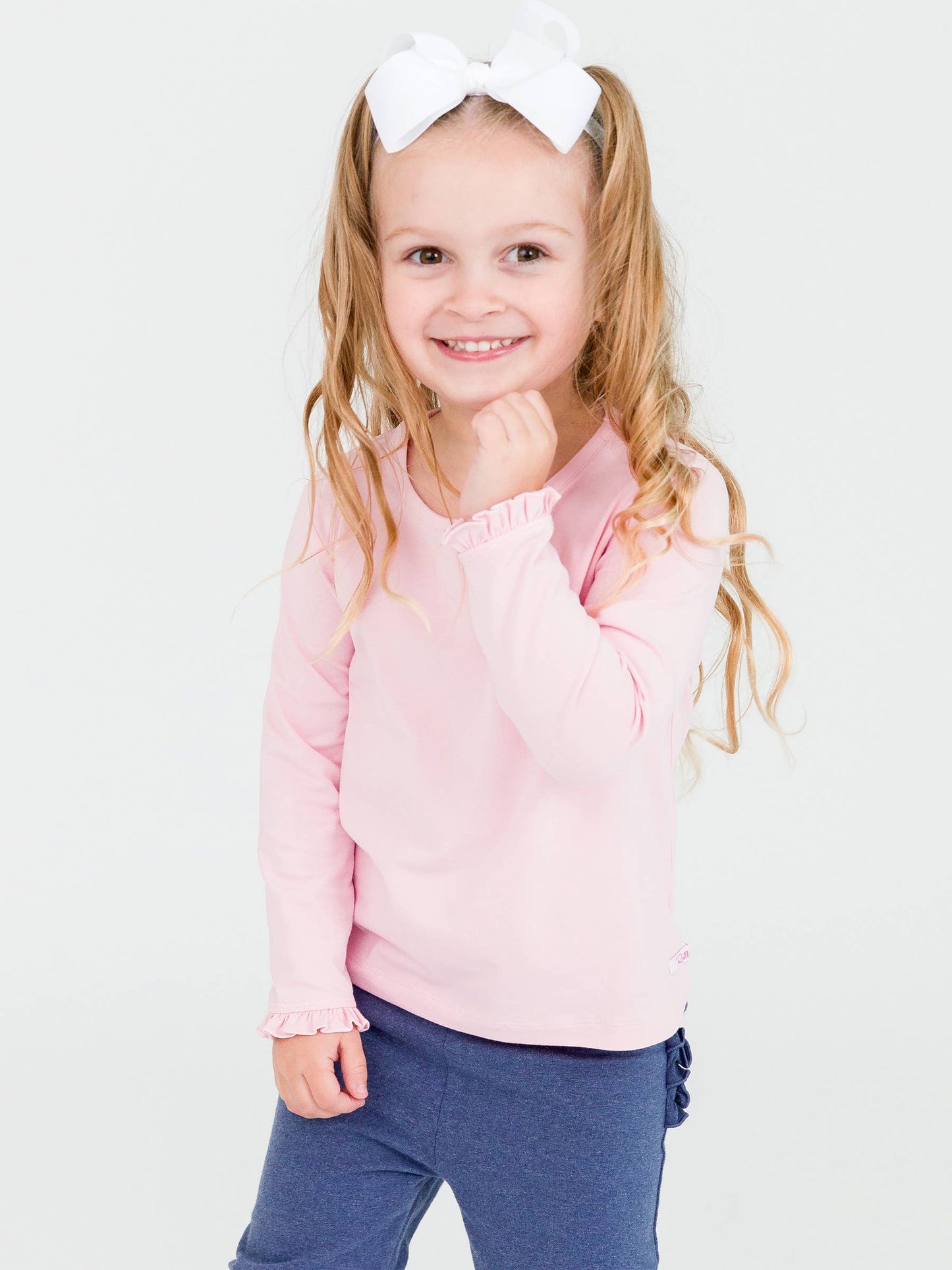 Girls Pink Knit Long Sleeve Ruffle Sleeve Top: Pink / 18-24m