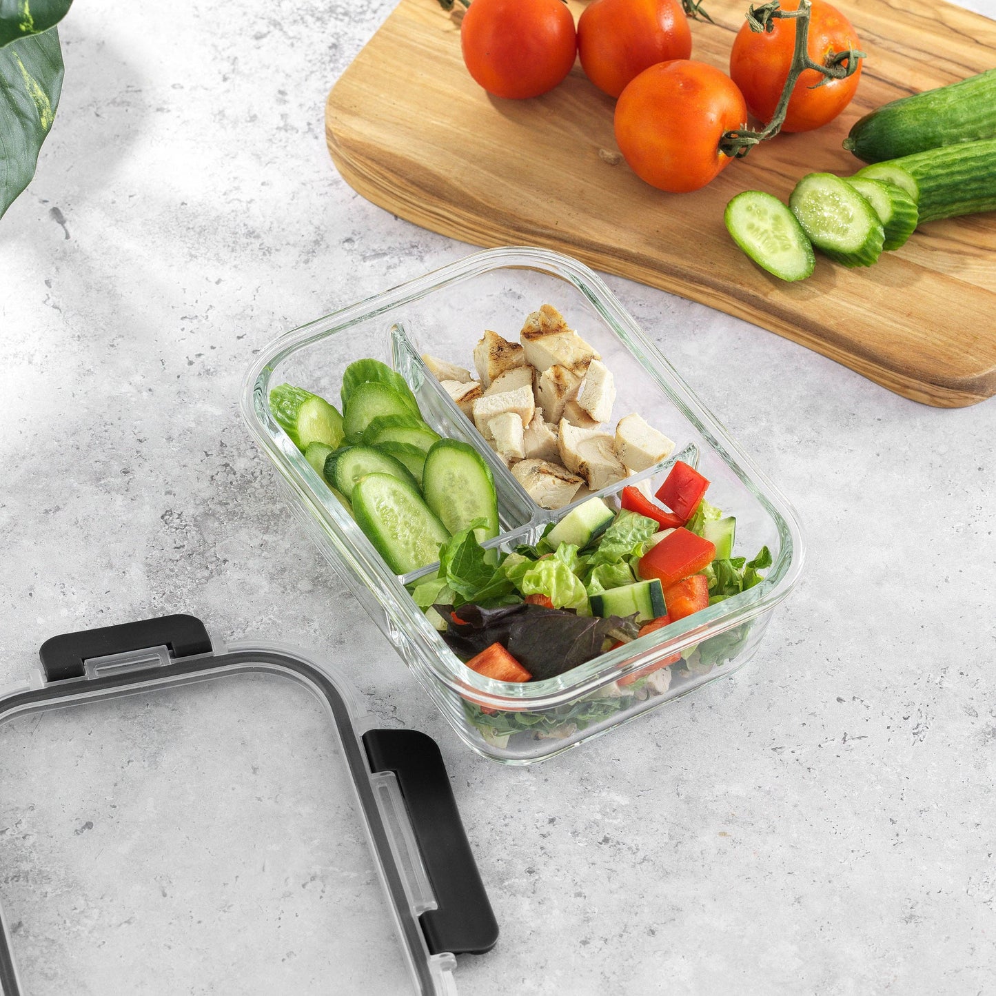 JoyJolt 3-Sectional Food Prep Storage Containers - Set of 5: Black