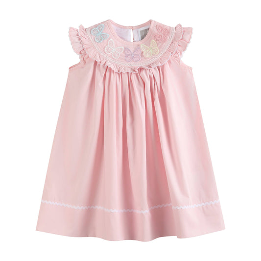 Pink Butterflies Smocked Bishop Dress: 18-24M