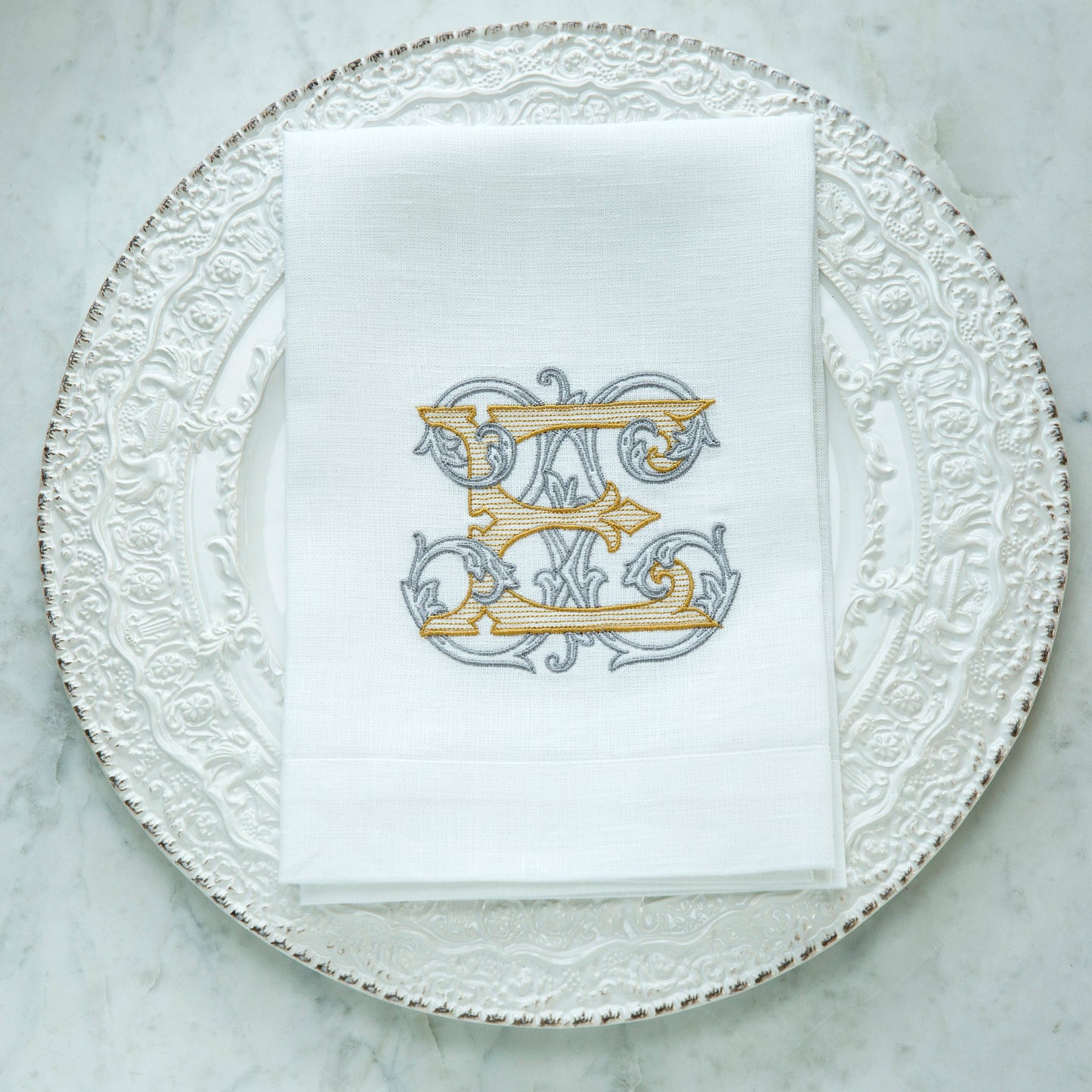 Vintage Vine Monogram Tri-Fold Napkin: V