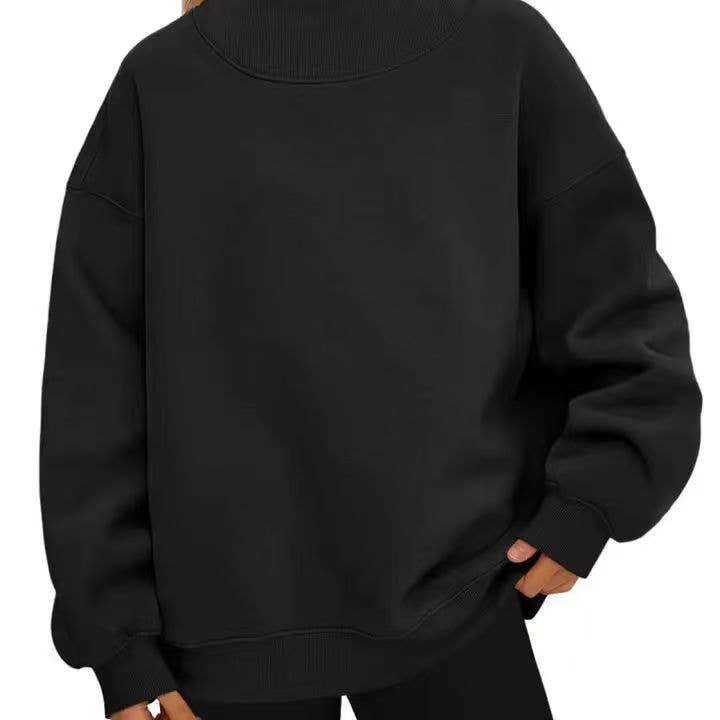 Oversized Mock Neck Top Sweatshirt : Gray / Contemporary / XL