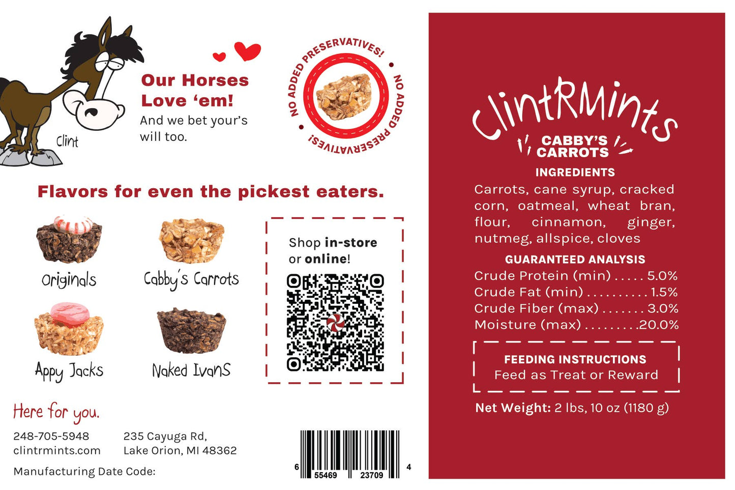 ClintRMint Horse Treats Cabby's Carrots Flavor : Small Bag