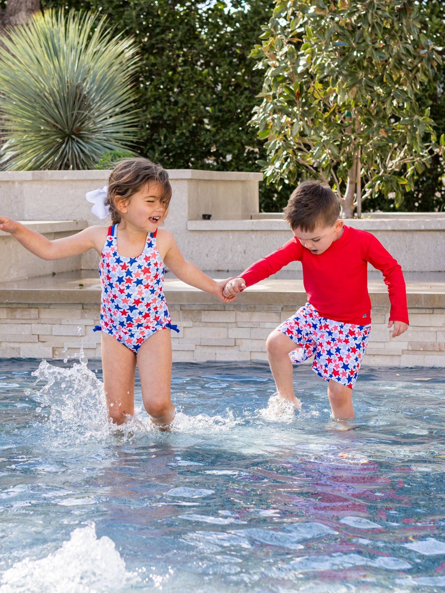 Girls Shimmer Star-Spangled Cross-Back One Piece Swimsuit