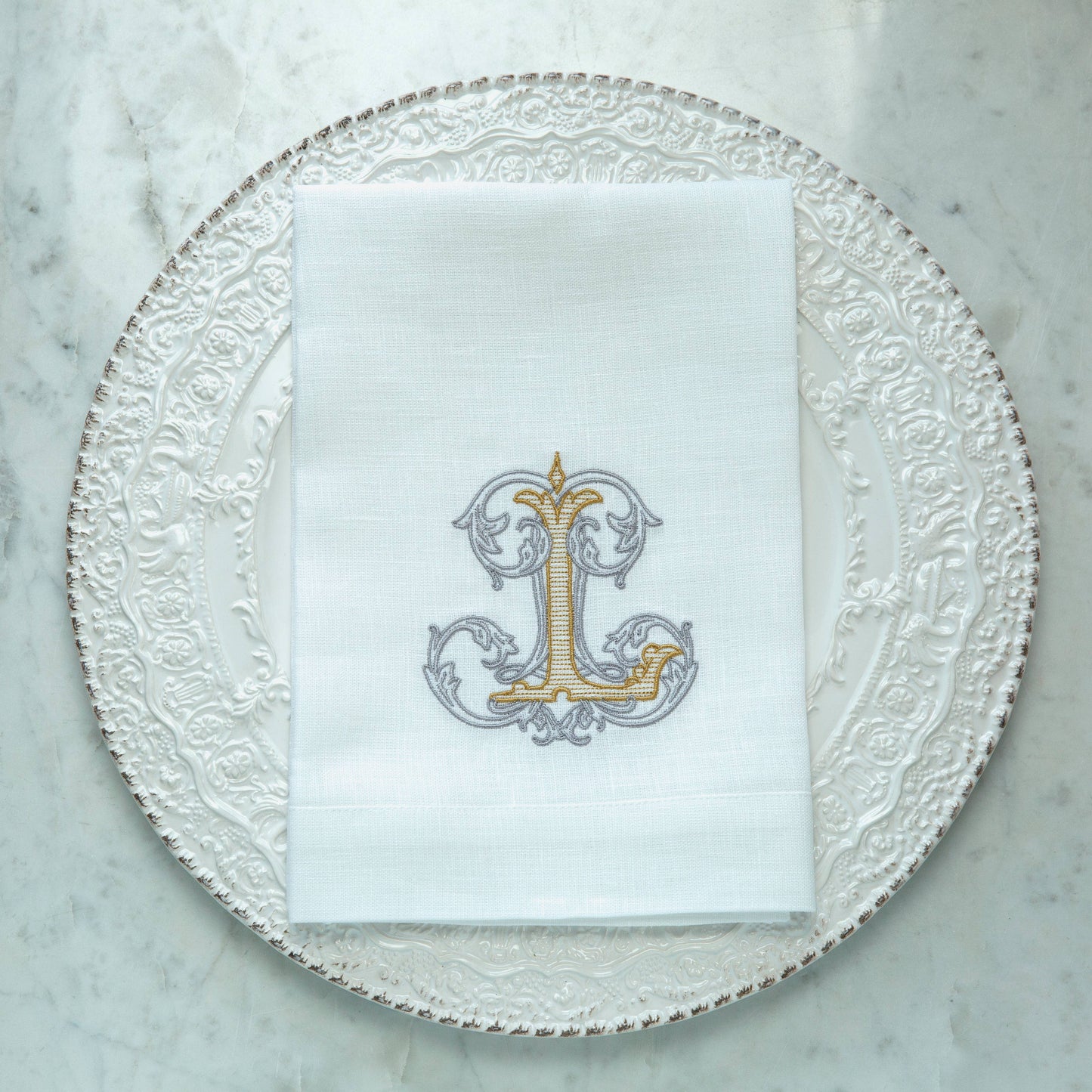 Vintage Vine Monogram Tri-Fold Napkin: V