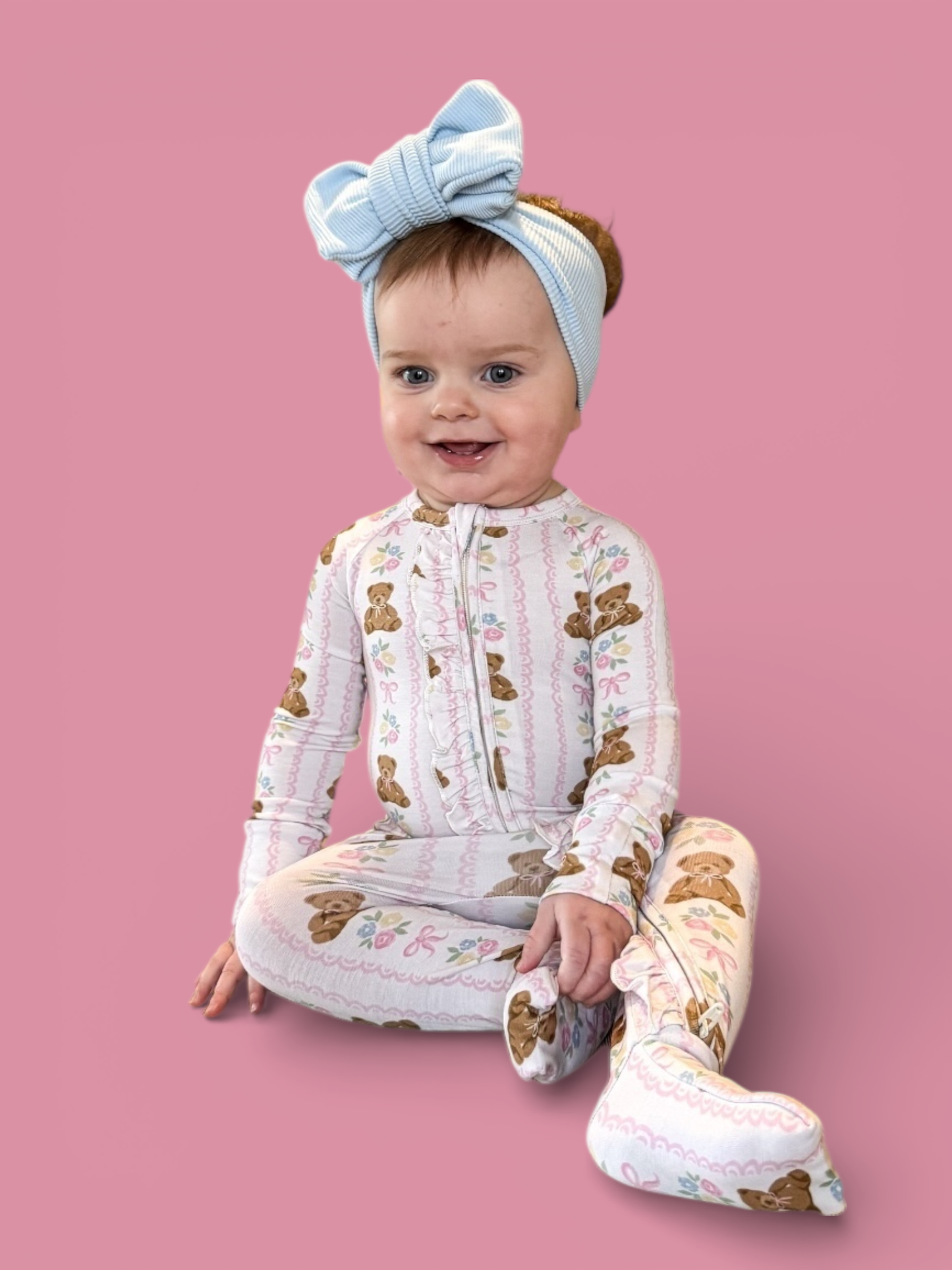 BEAR-Y BLOSSOMS DREAM RUFFLE ROMPER: 2T