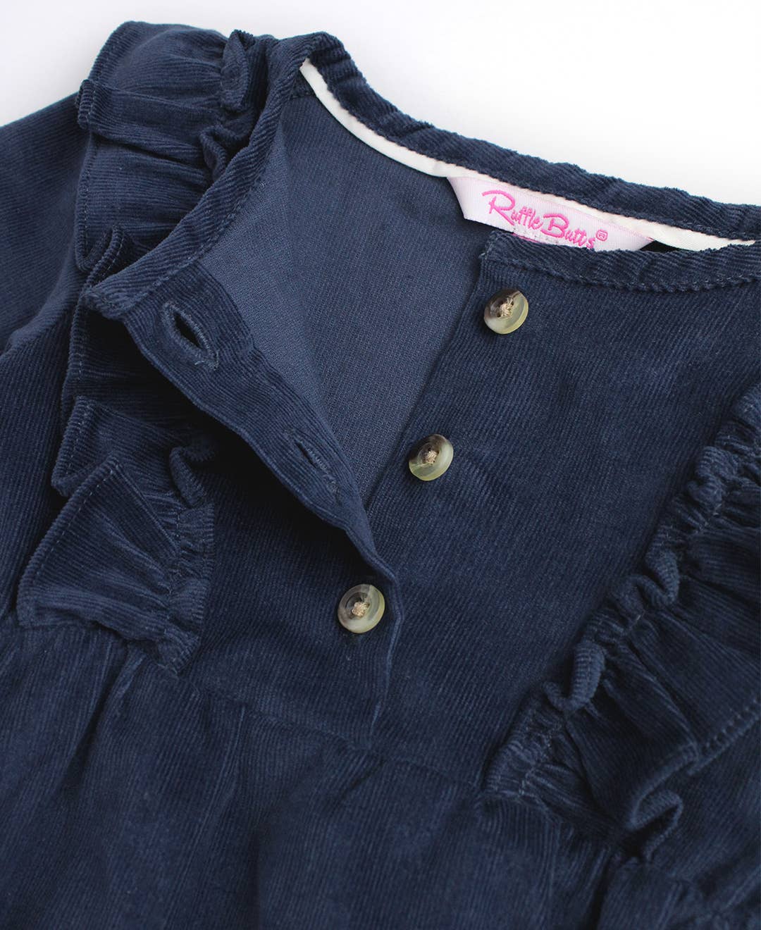 Baby Girls Dark Navy Stretch Corduroy Waterfall Bubble Romper: Blue / 18-24m