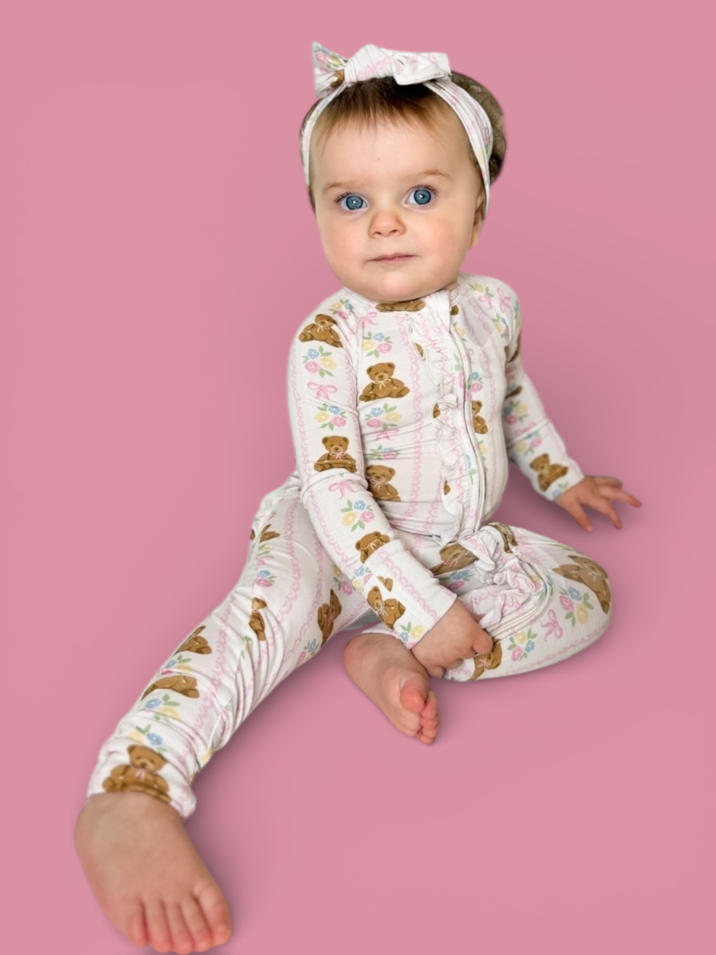 BEAR-Y BLOSSOMS DREAM RUFFLE ROMPER: 2T